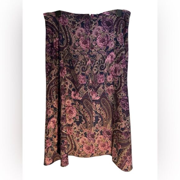 Vintage '90s Karin Stevens Purple Floral Paisley Career A-Line Maxi Skirt 16 - Picture 2 of 8